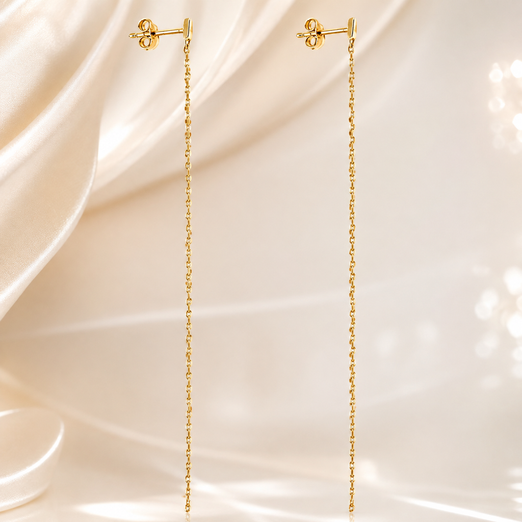 Boucles d’oreilles pendantes chaîne maille forçat – Plaqué or 18 carats