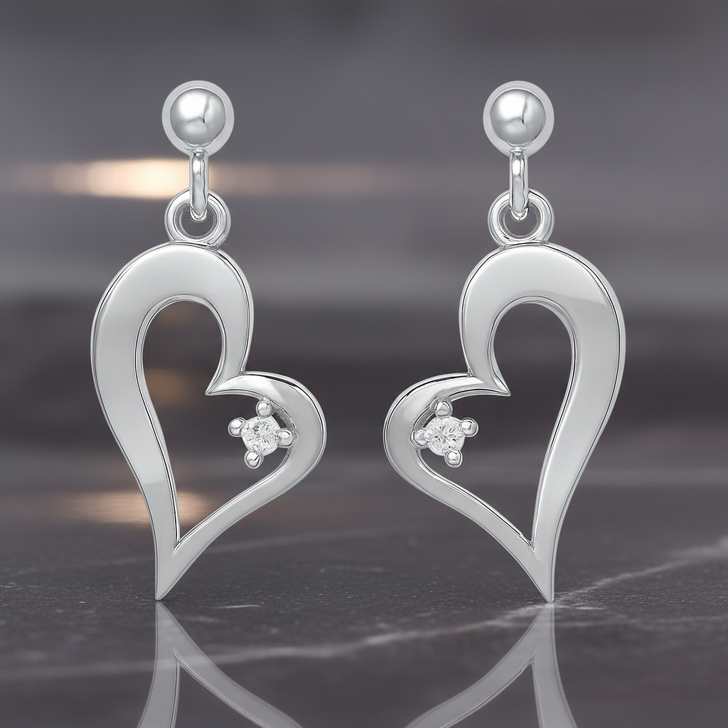 Boucles d’oreilles cœur en Argent 925 rhodié & zirconium – Élégance intemporelle