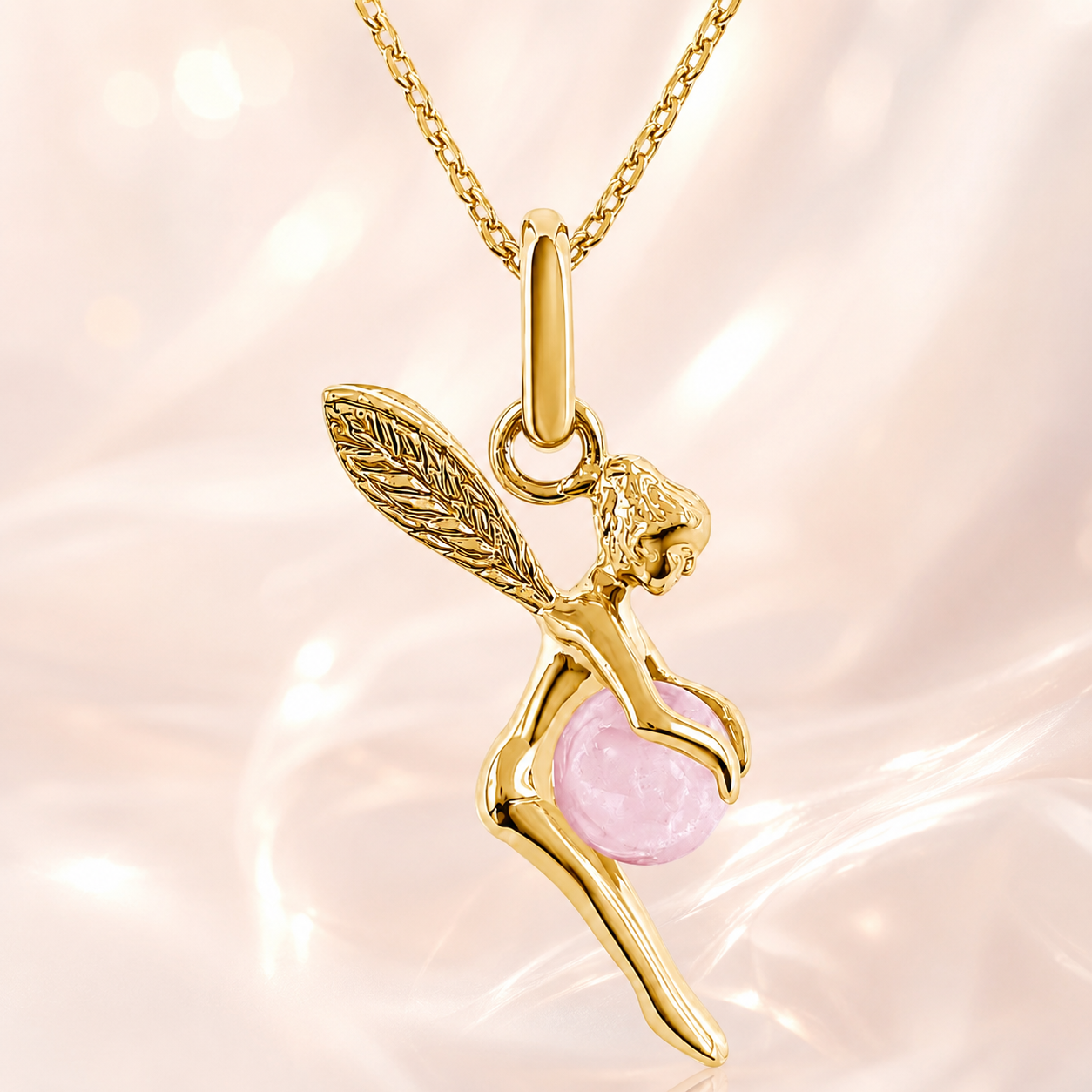 Collier Fée Quartz Rose – Plaqué Or Jaune 18 Carats