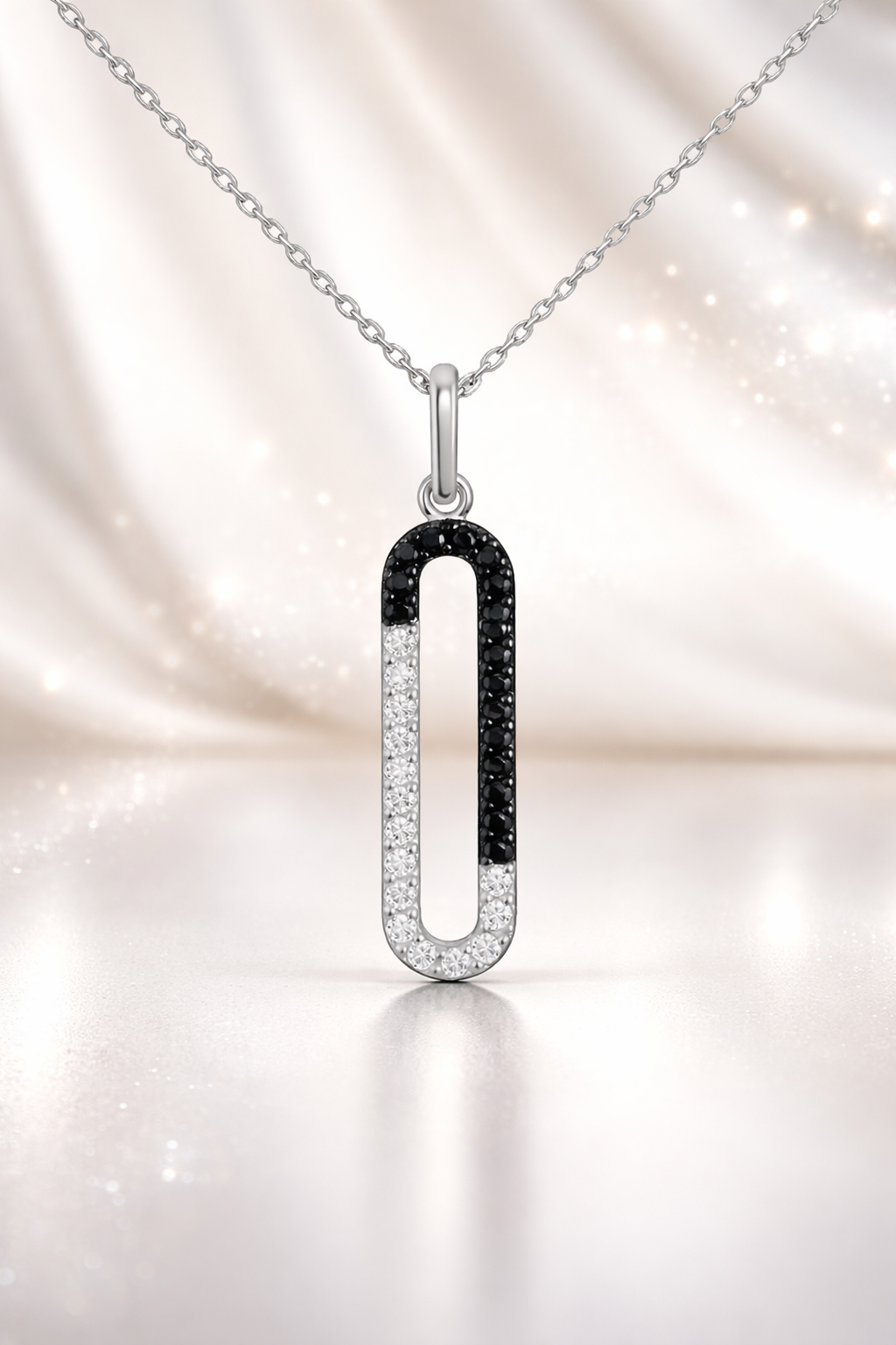 Collier Argent 925 Rhodié & Zirconium Noir et Blanc – Élégance Contemporaine