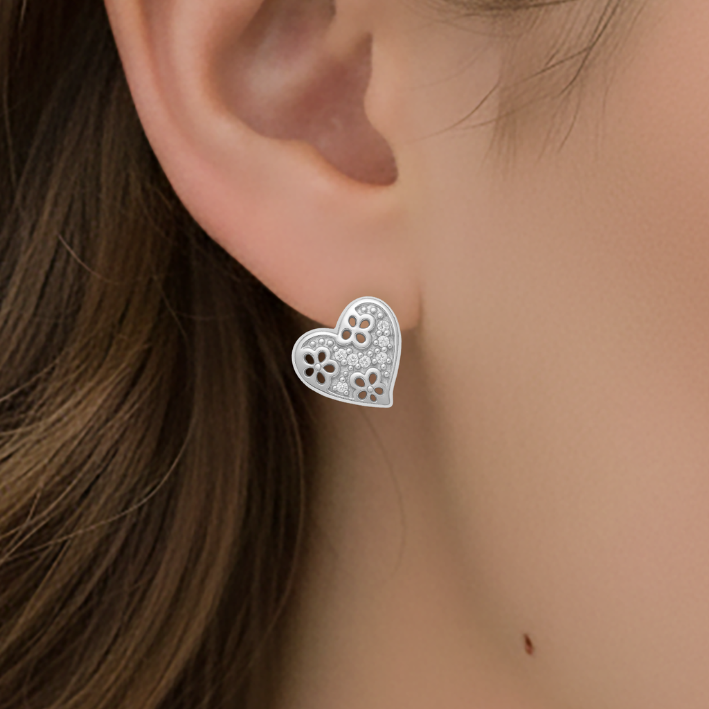 Boucles d’oreilles cœur en argent 925 rhodié et zirconiums