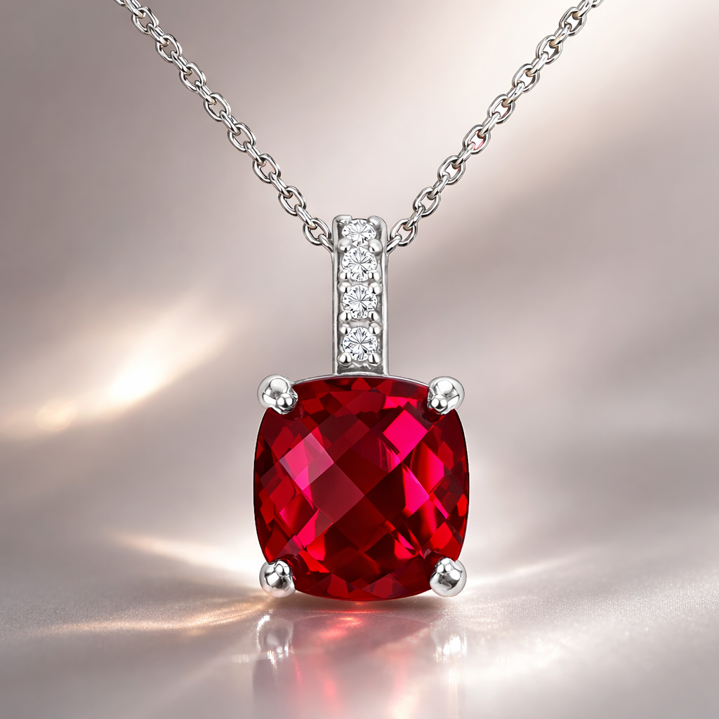 Collier Argent 925 Rhodié & Zirconium Rouge