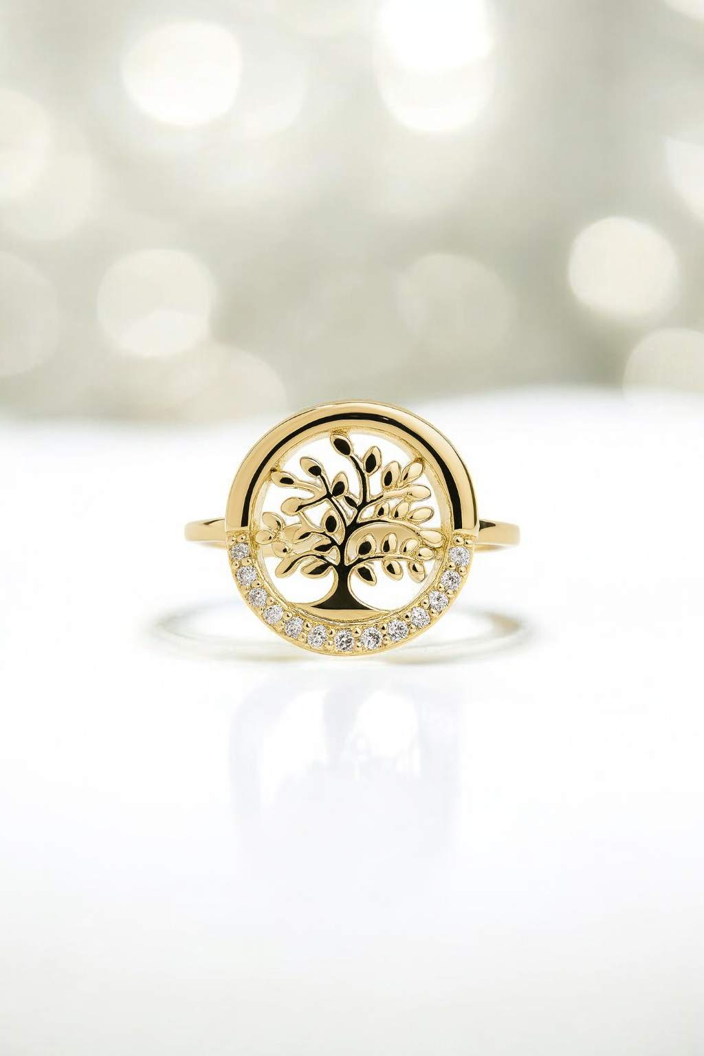 Bague Arbre de Vie en Plaqué Or – Zirconium Étincelant
