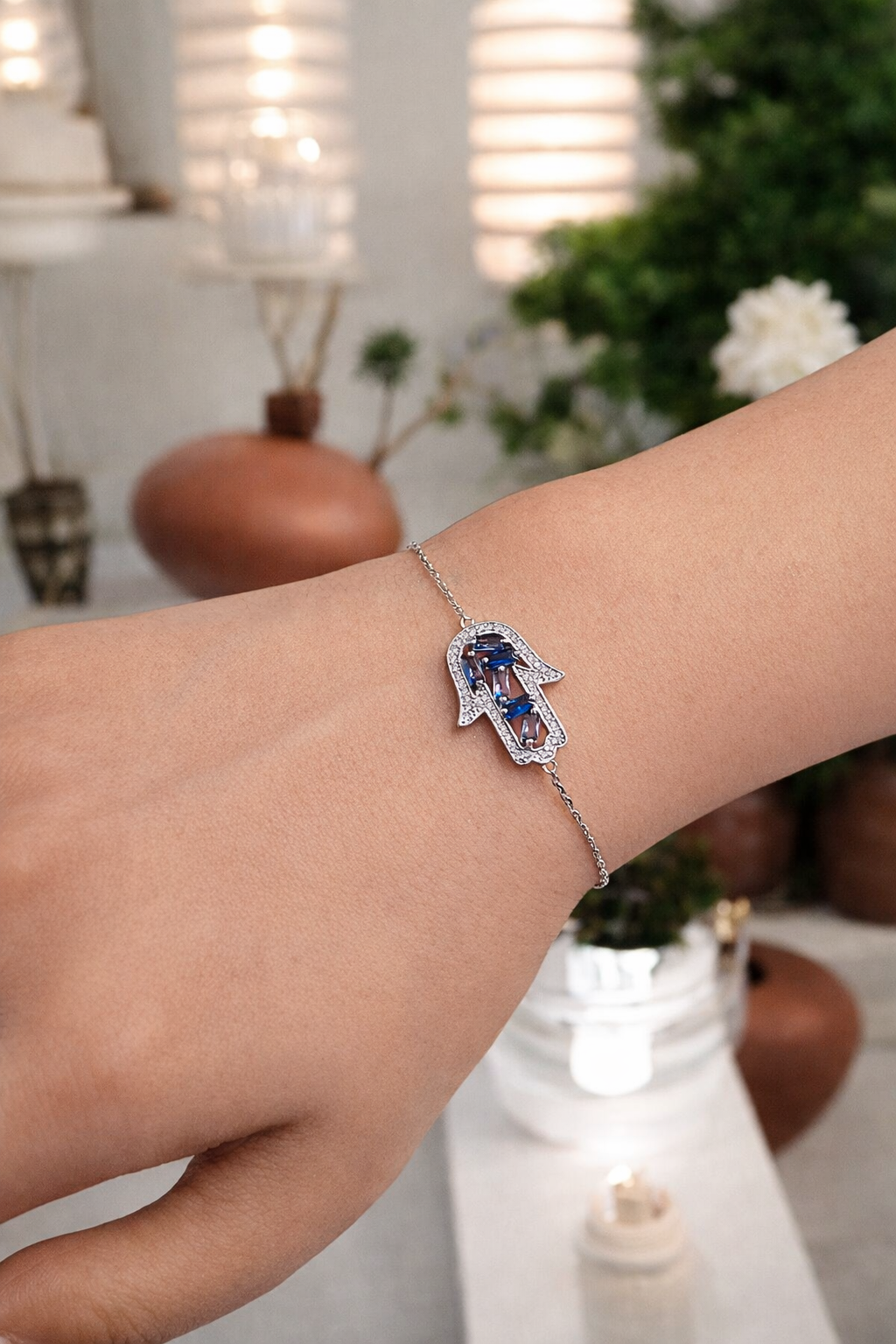 Bracelet Main de Fatma – Argent 925 & Zirconiums Bleus