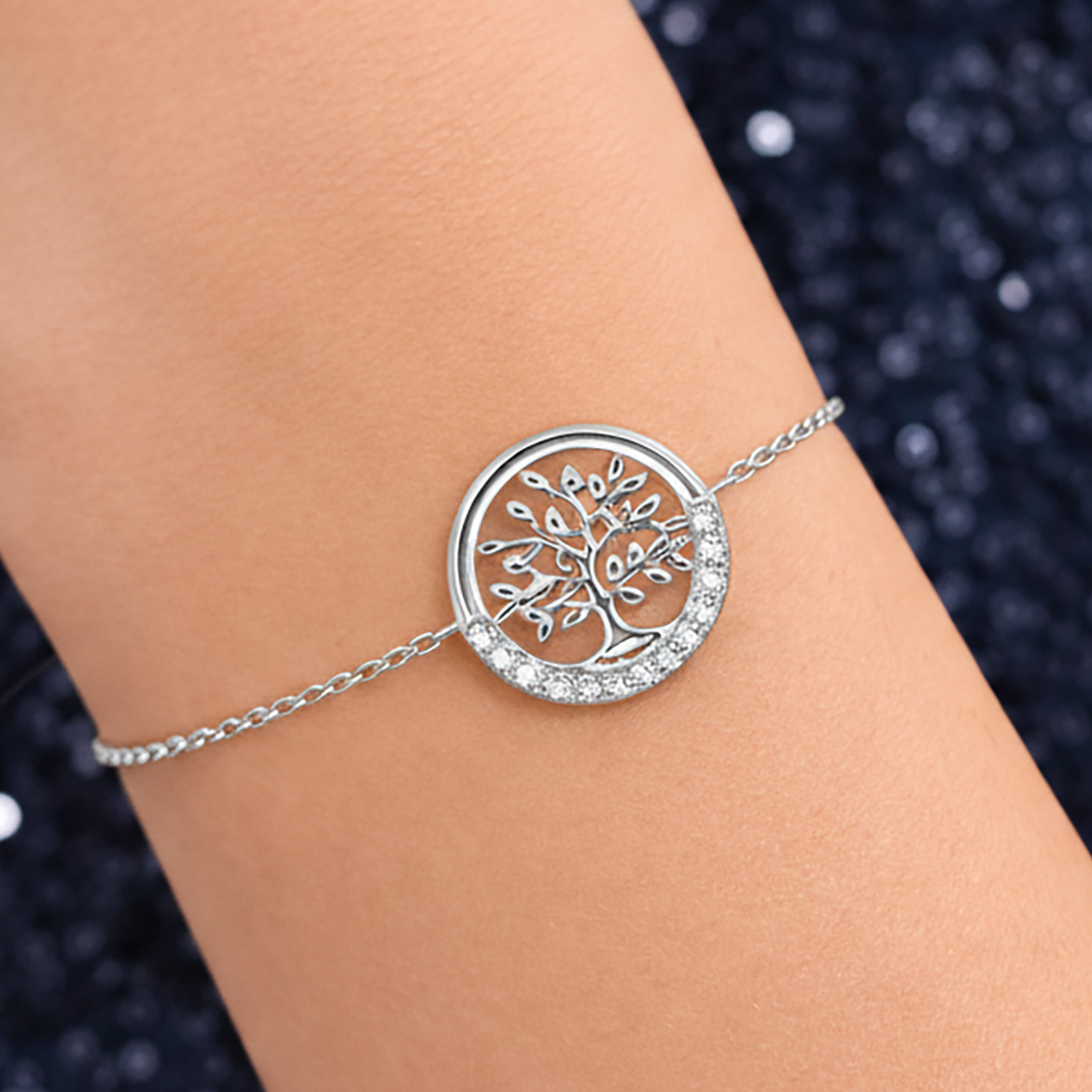 Bracelet Arbre de Vie en Argent Rhodié & Zirconium