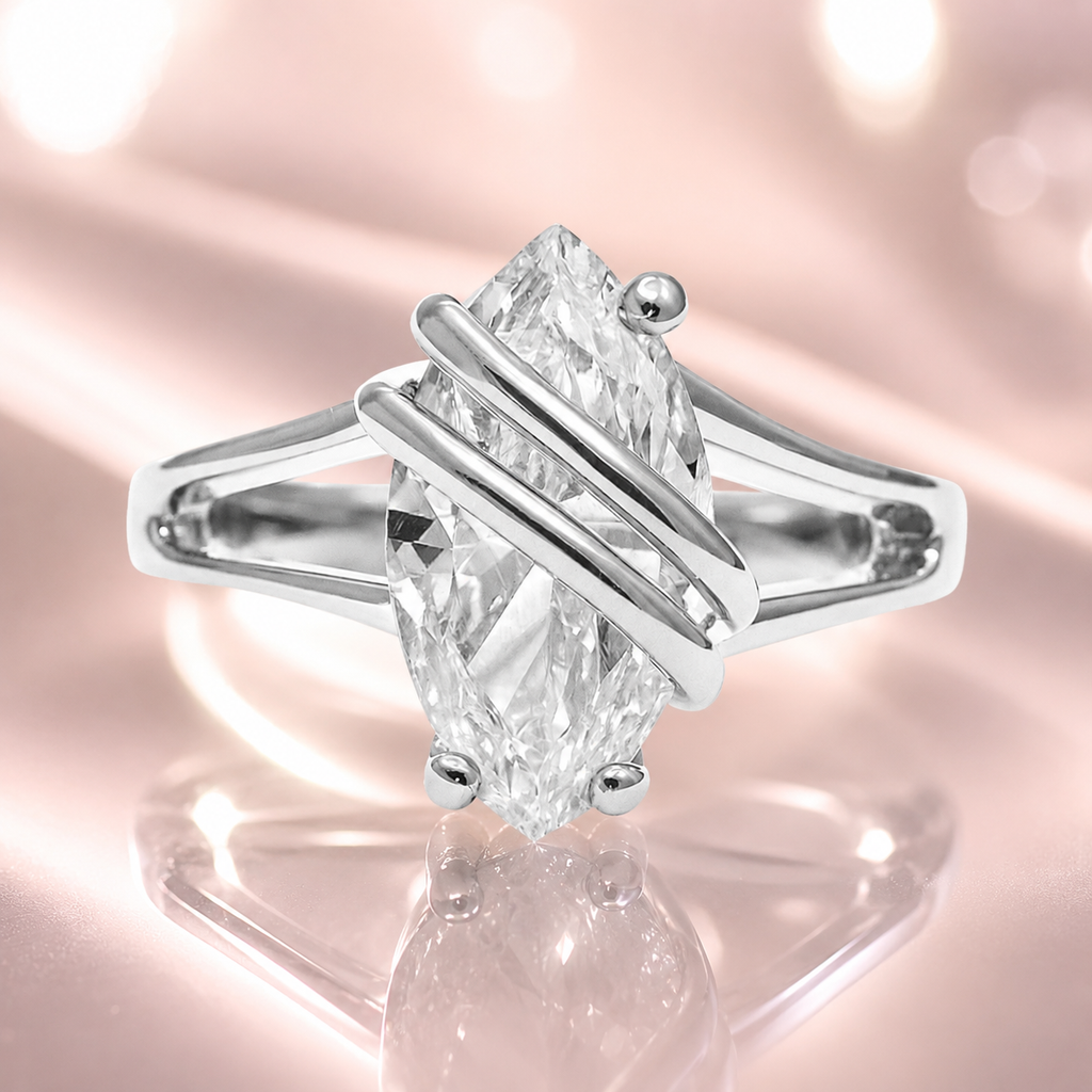Bague Marquise Argent 925 Rhodié – Zirconium Taille Marquise – Design Moderne Croisé