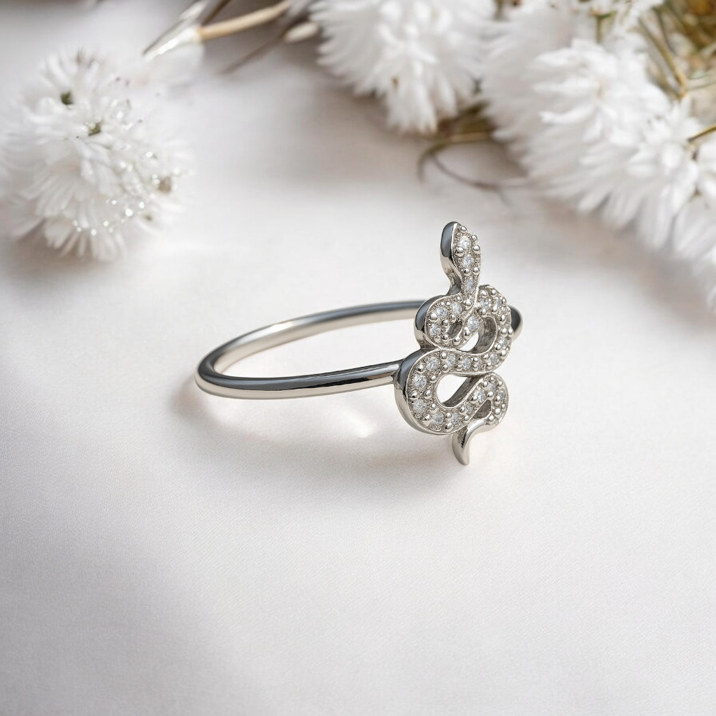 Bague Serpent en Argent 925 Rhodié – Zircons Étincelants