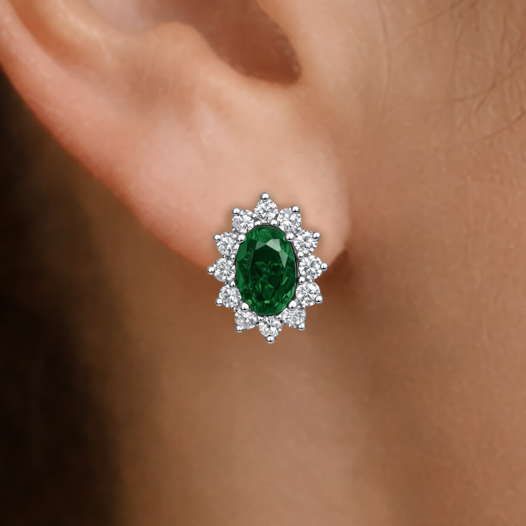 Boucles d’oreilles Éclat Émeraude – Argent 925 Rhodié