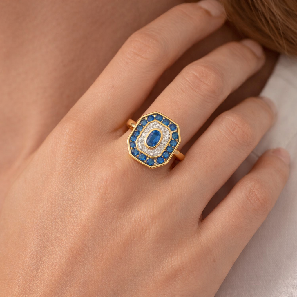 Bague Éclat Bleu – Plaqué Or 18 Carats