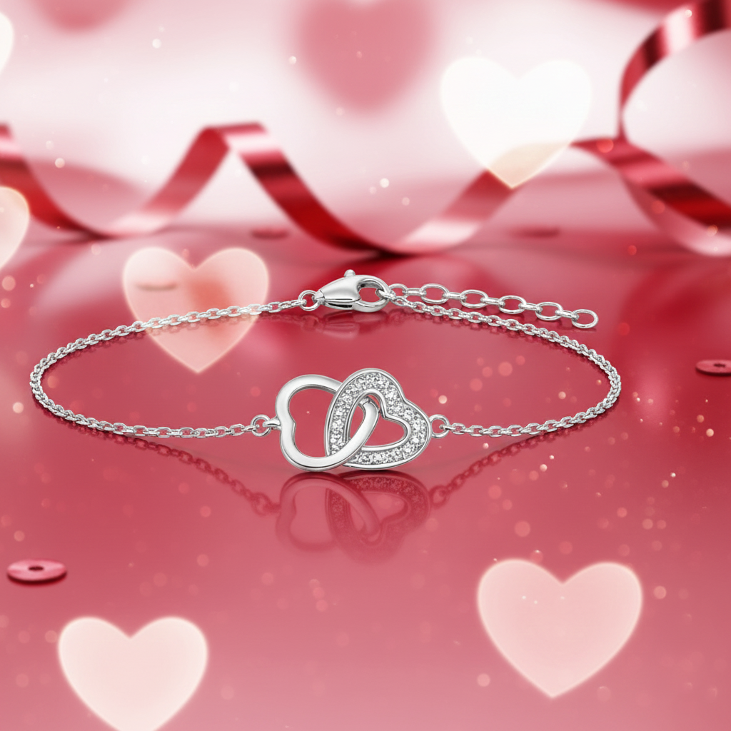 Bracelet Cœur Entrelacé en Argent 925 Rhodié & Zirconium