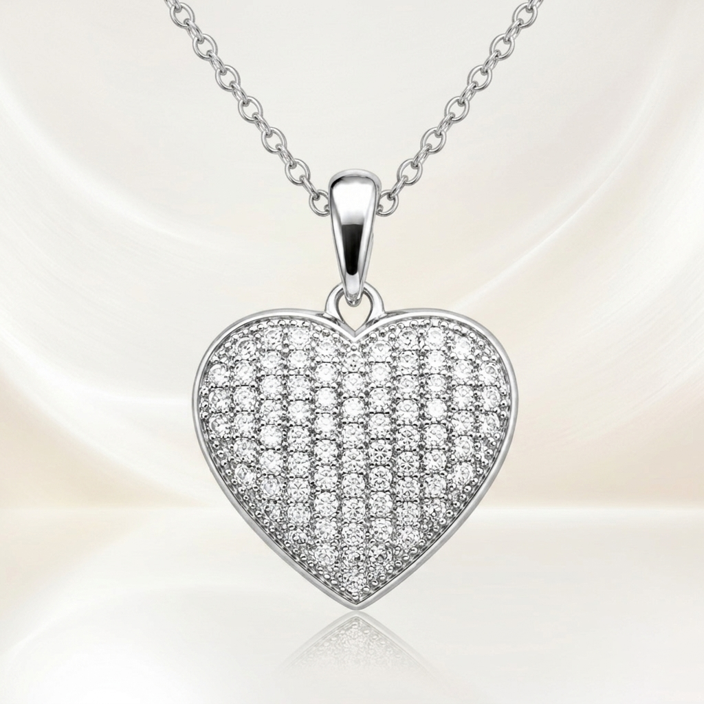 Collier Cœur Pavé Zirconium en Argent 925 Rhodié