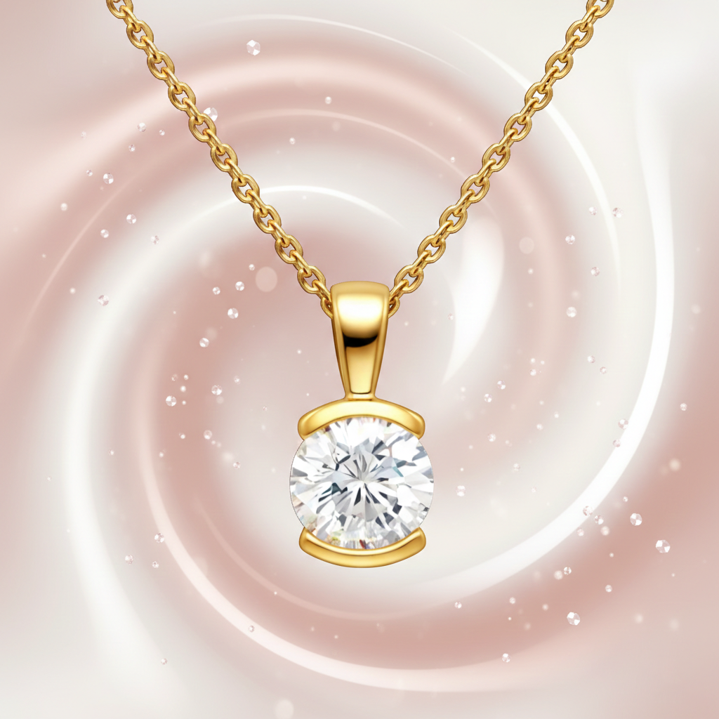 Collier Solitaire Zirconium 5 mm – Plaqué Or 18 Carats