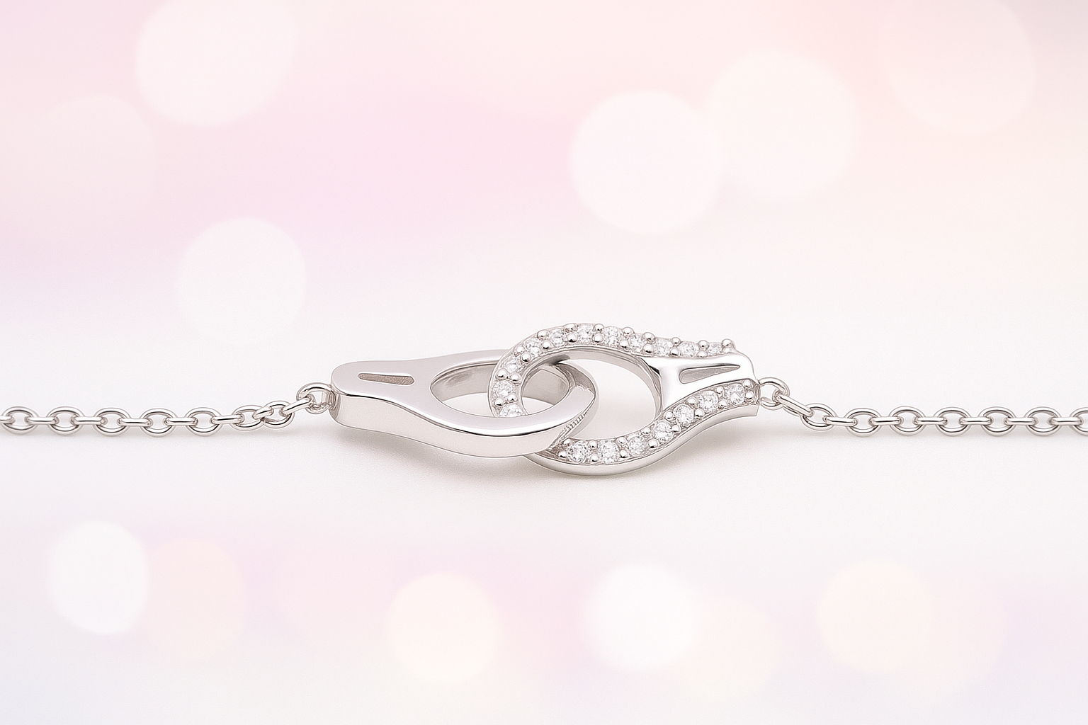 Collier Menottes en Argent 925 Rhodié & Zirconium