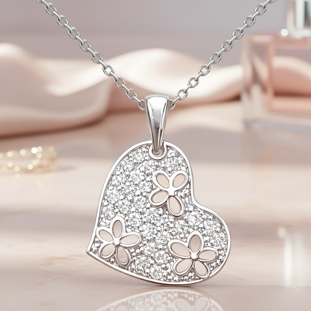 Collier Cœur en Argent 925 Rhodié & Zirconium