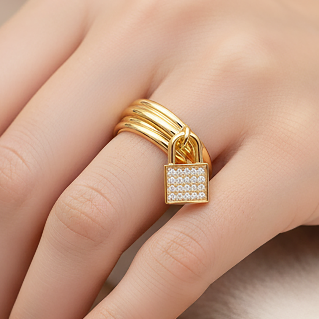 Bague Cadenas Mobile - Plaqué Or & Zirconiums