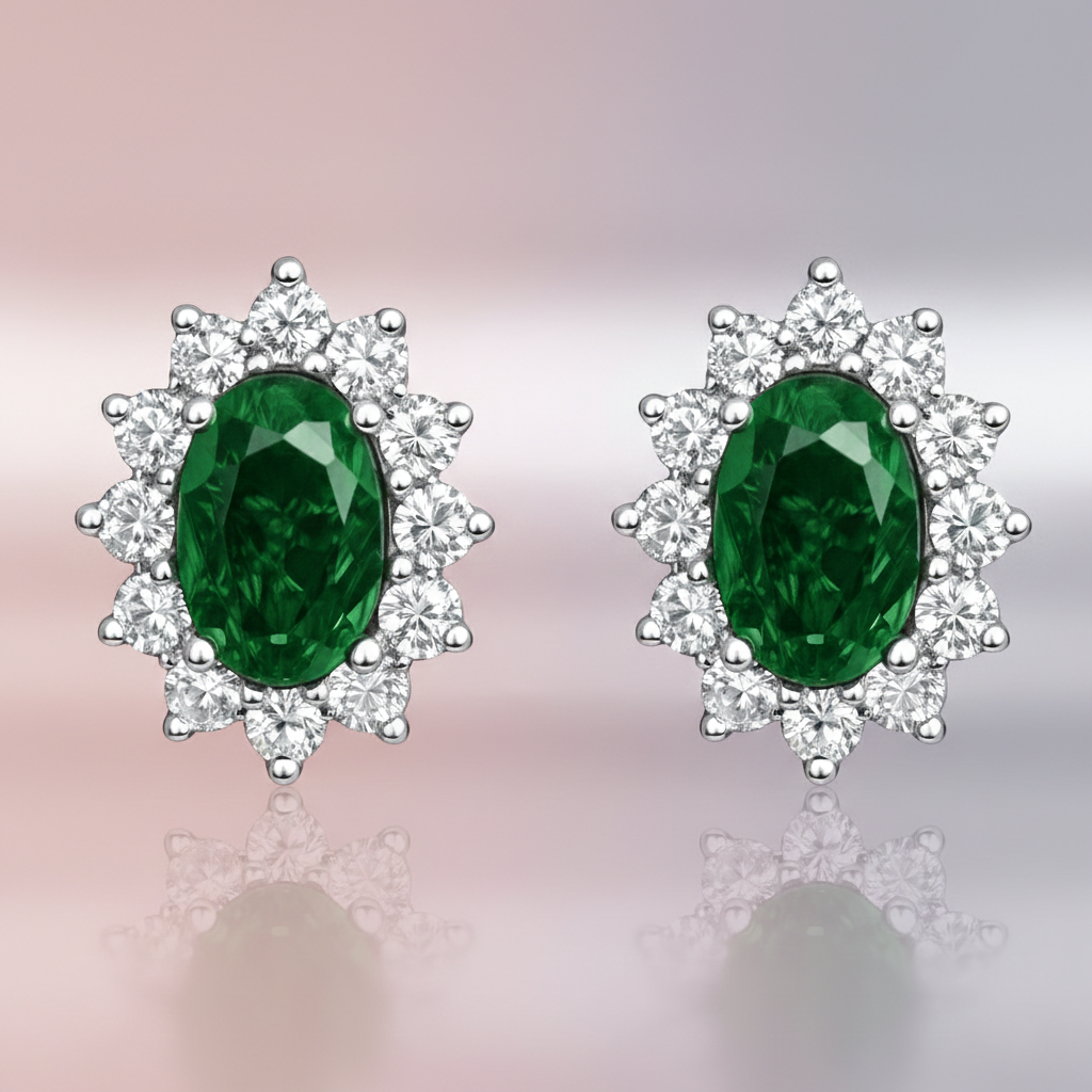 Boucles d’oreilles Éclat Émeraude – Argent 925 Rhodié