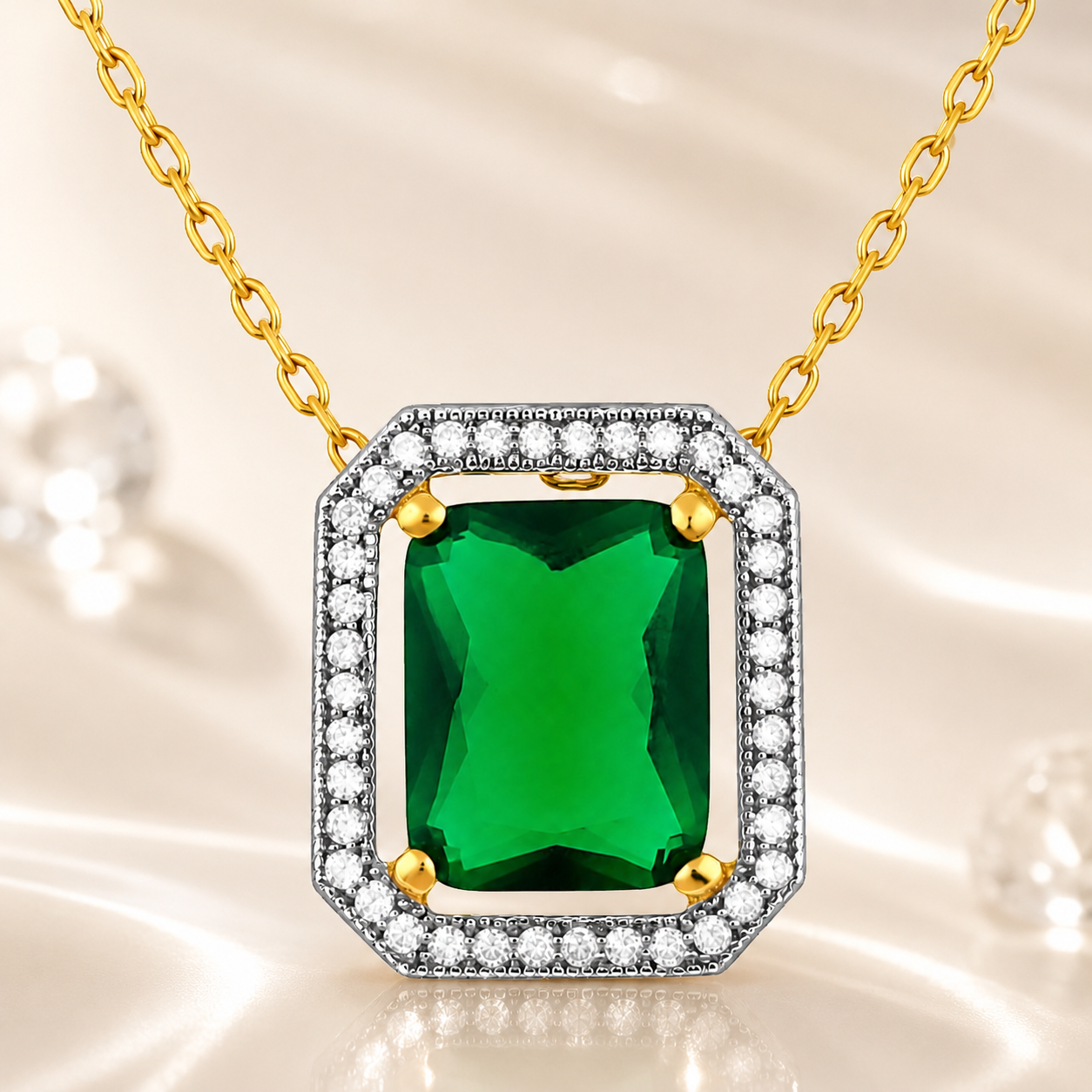 Collier Émeraude Royale – Plaqué Or Jaune 18 Carats