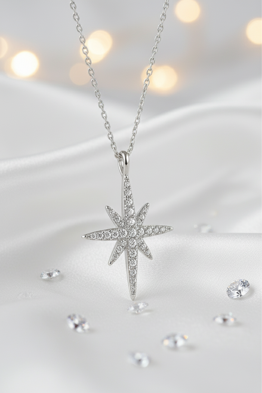 Collier Étoile en Argent 925 Rhodié – Zirconium étincelant