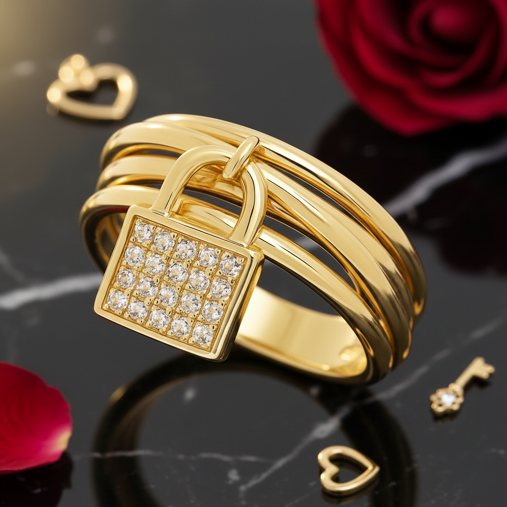 Bague Cadenas Mobile - Plaqué Or & Zirconiums