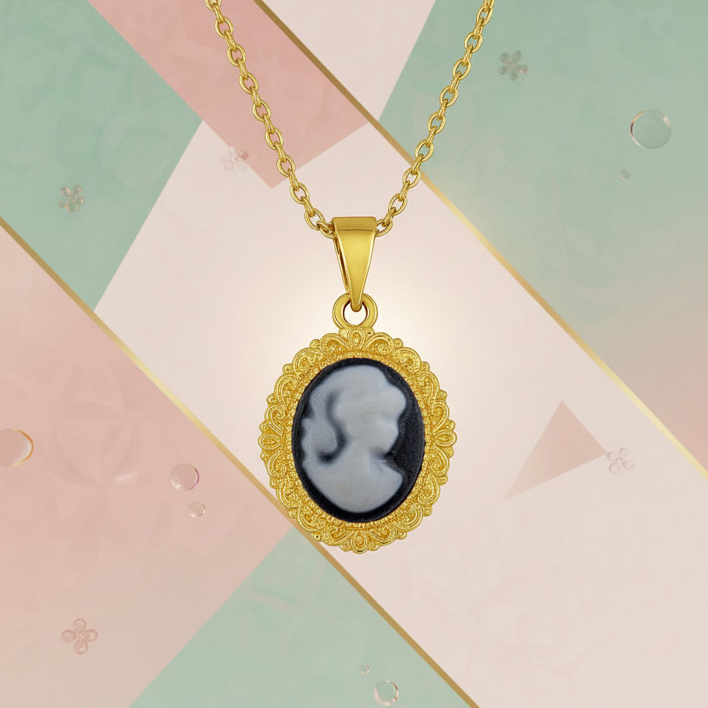 Collier Camée noir – Plaqué Or - Élégance intemporelle & charme vintage