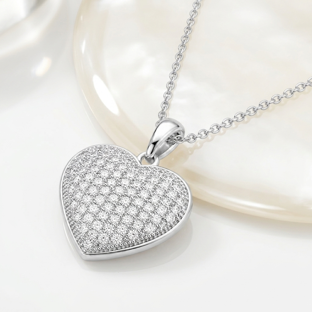 Collier Cœur Pavé Zirconium en Argent 925 Rhodié