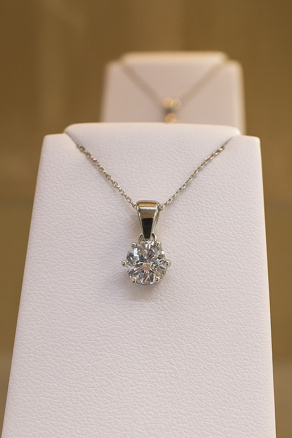 Collier Solitaire en Argent 925 Rhodié – Zirconium 6 mm | Chaîne 40 + 5 cm