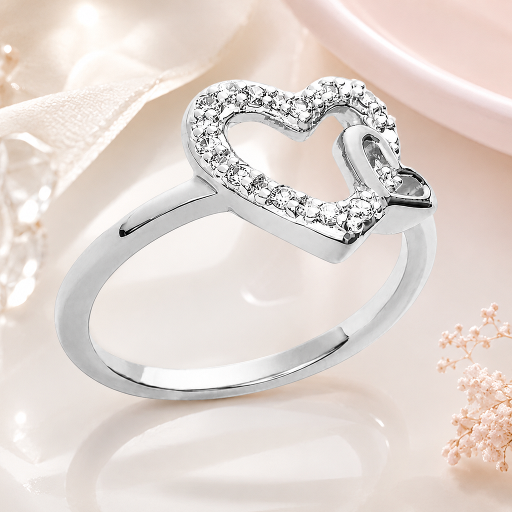 Bague Cœurs Entrelacés Argent 925 Rhodié & Zirconiums