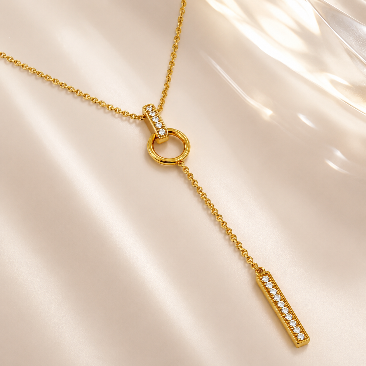 Collier Y Plaqué Or 18 Carats & Zirconiums