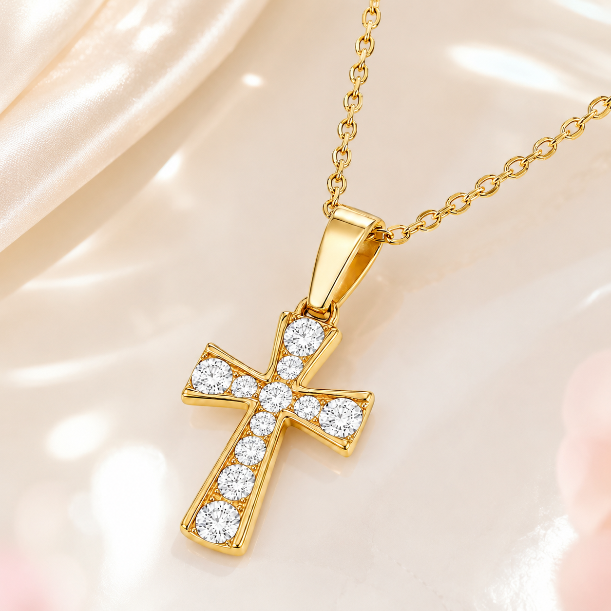 Collier Croix Zirconium Plaqué Or Jaune 18 Carats