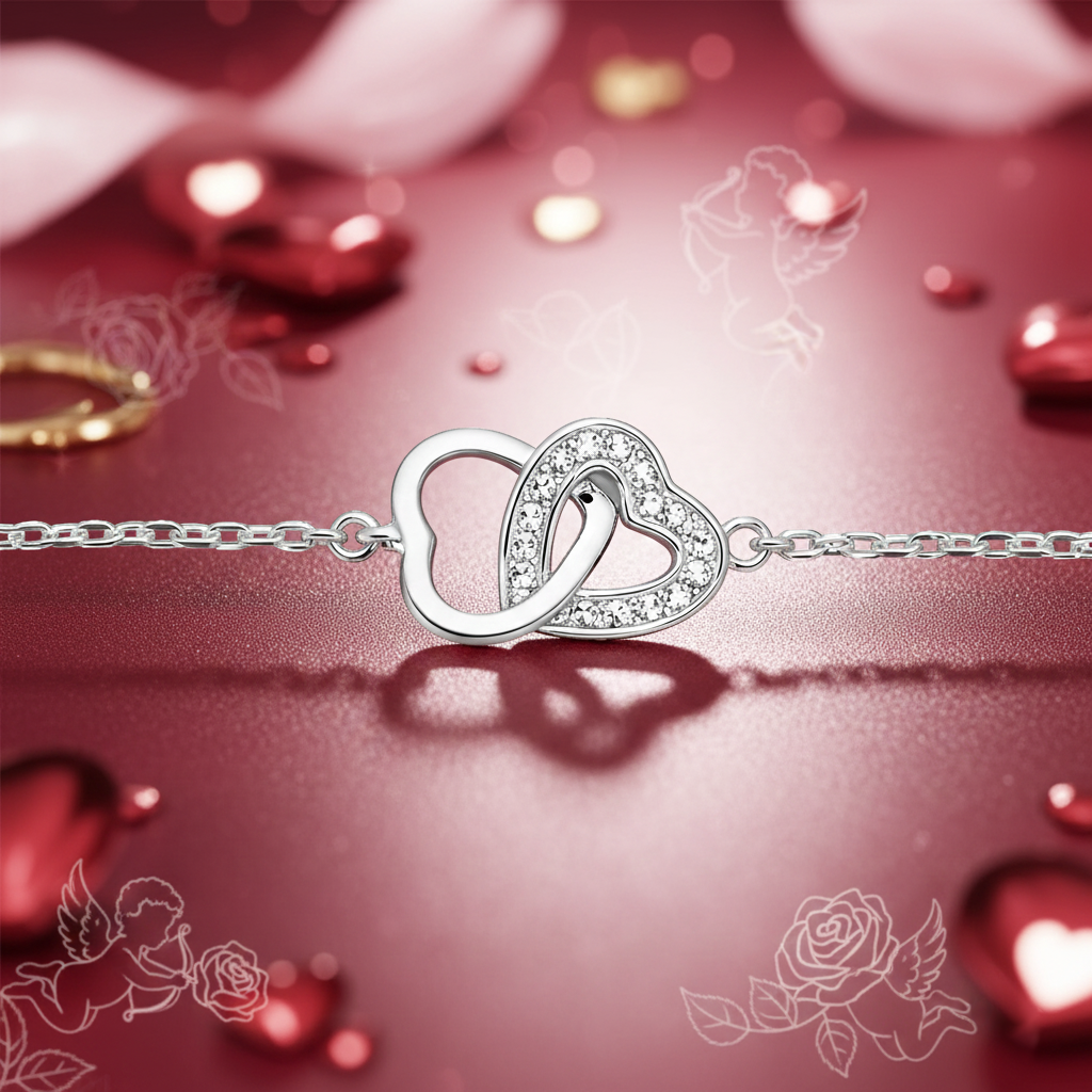 Bracelet Cœur Entrelacé en Argent 925 Rhodié & Zirconium