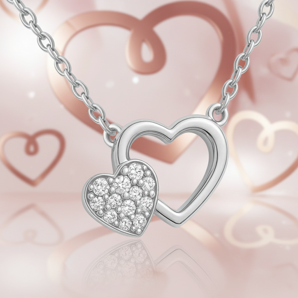 Collier Double Cœur – Argent 925 & Zirconium