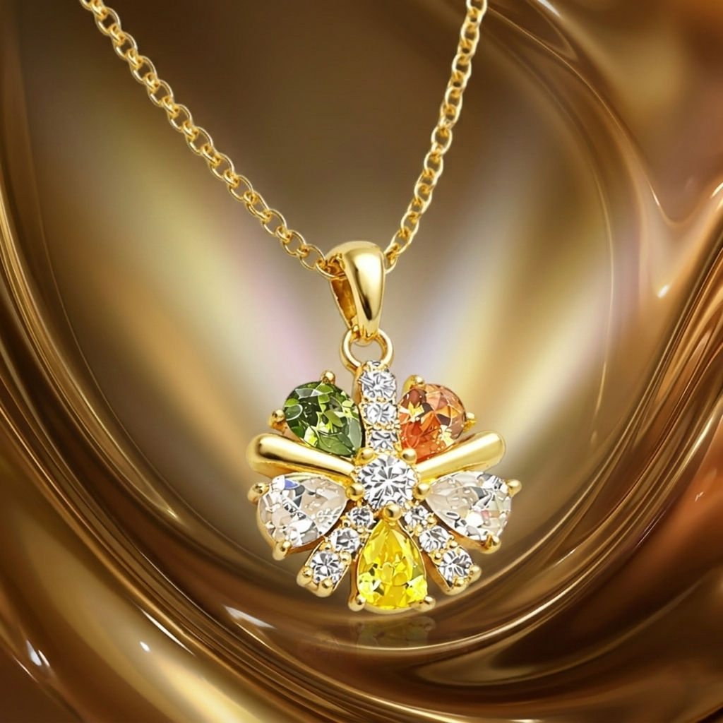 Collier Fleur Éclat – Plaqué Or 18 Carats & Zirconium