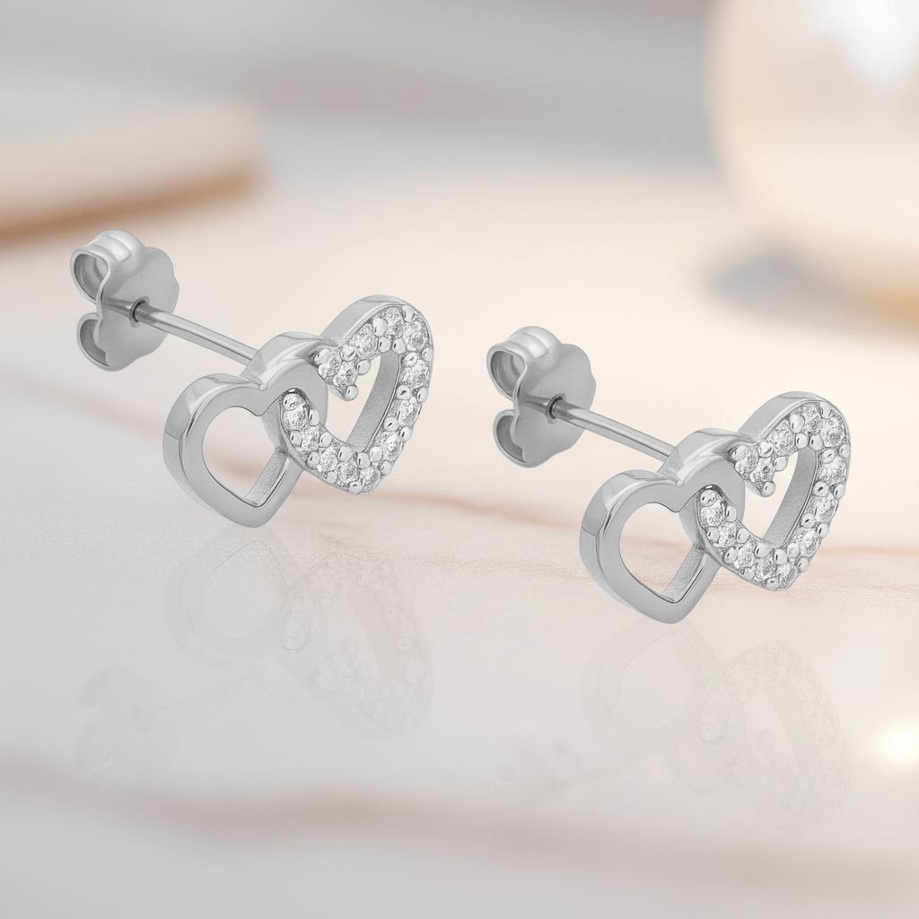 Boucles d’oreilles Cœurs Entrelacés – Argent 925 rhodié & Zirconium