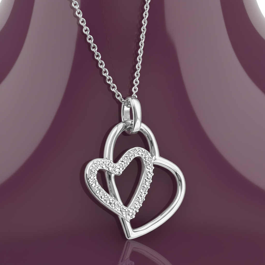 Collier Cœur Entrelacé en Argent 925 Rhodié & Zirconium