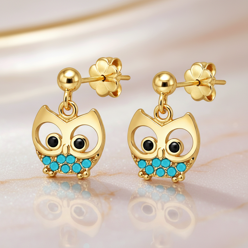 Boucles d’oreilles Hibou – Plaqué Or 18 Carats & Zirconium