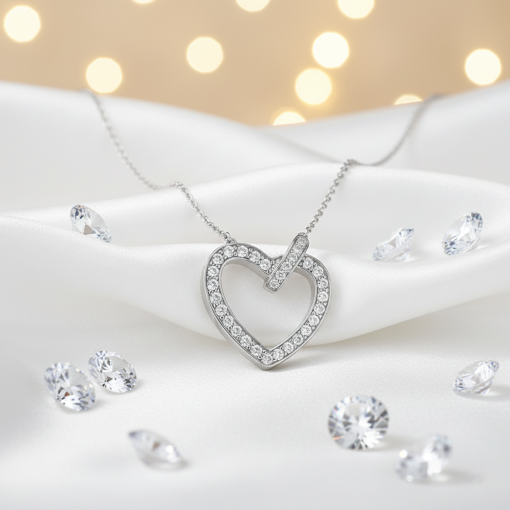 Collier Cœur Argent 925 Rhodié & Zirconium – Chaîne 40 + 5 cm