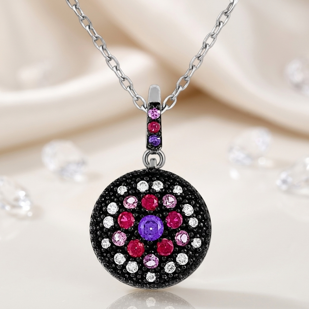 Collier Argent 925 Rhodié & Zirconiums Multicolores