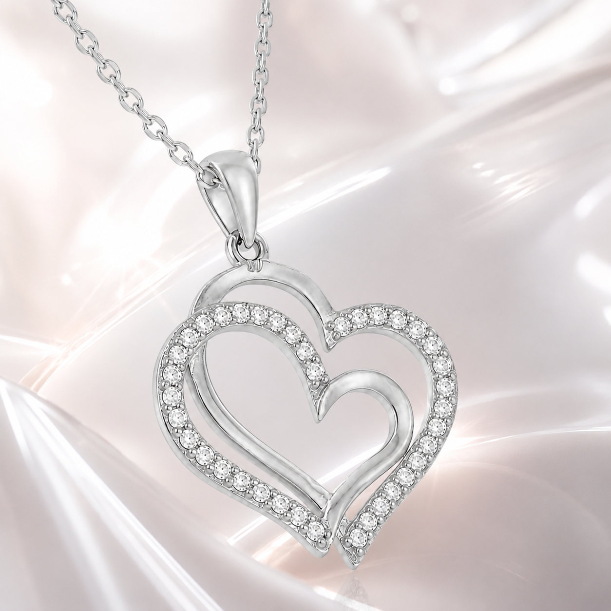 Collier Cœurs Entrelacés en Argent 925 Rhodié & Zirconiums