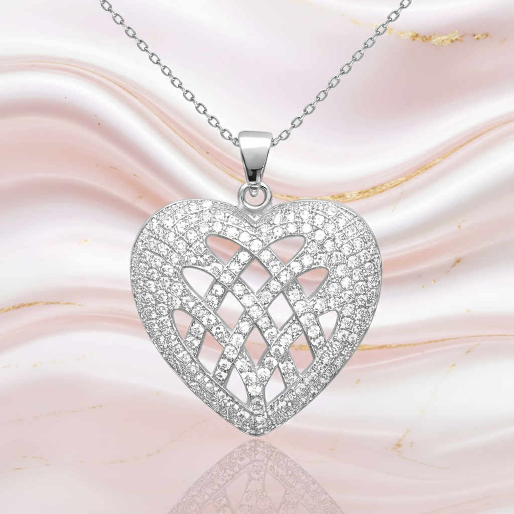 Collier Cœur Entrelacé en Argent 925 Rhodié & Zirconiums