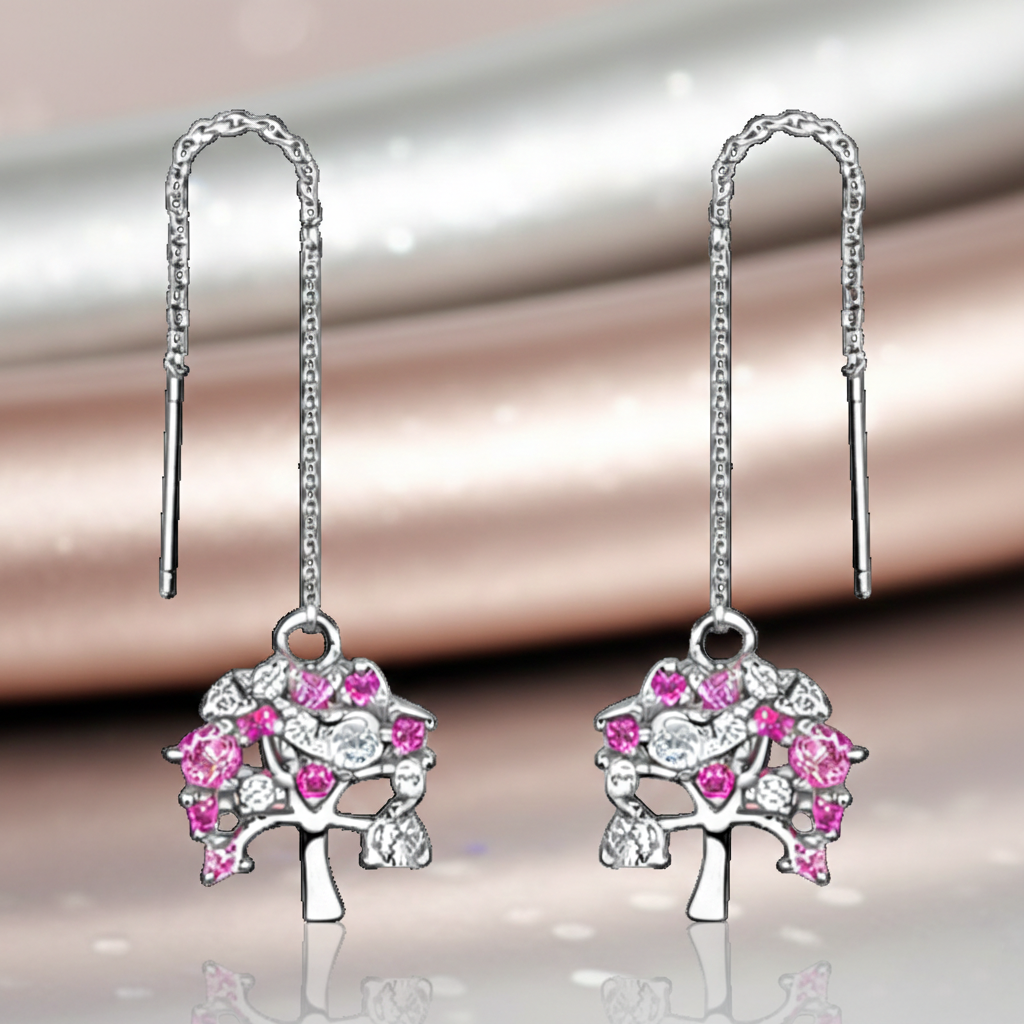 Boucles d’oreilles Arbre de Vie – Argent 925 rhodié & Zirconium