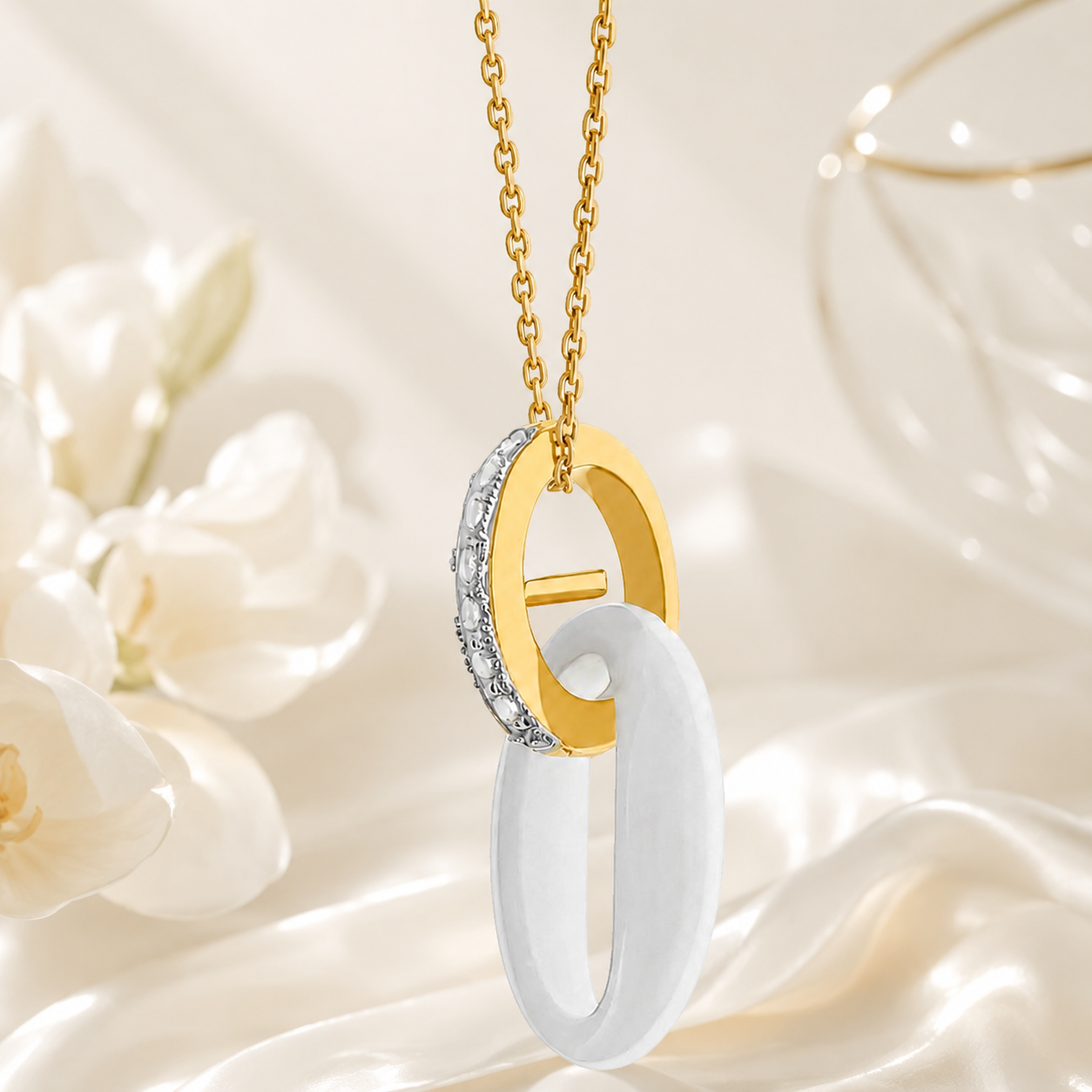 Collier Céramique Blanche & Zirconiums – Plaqué Or 18 Carats