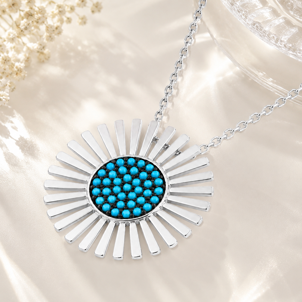 Collier Soleil Turquoise Argent 925 Rhodié