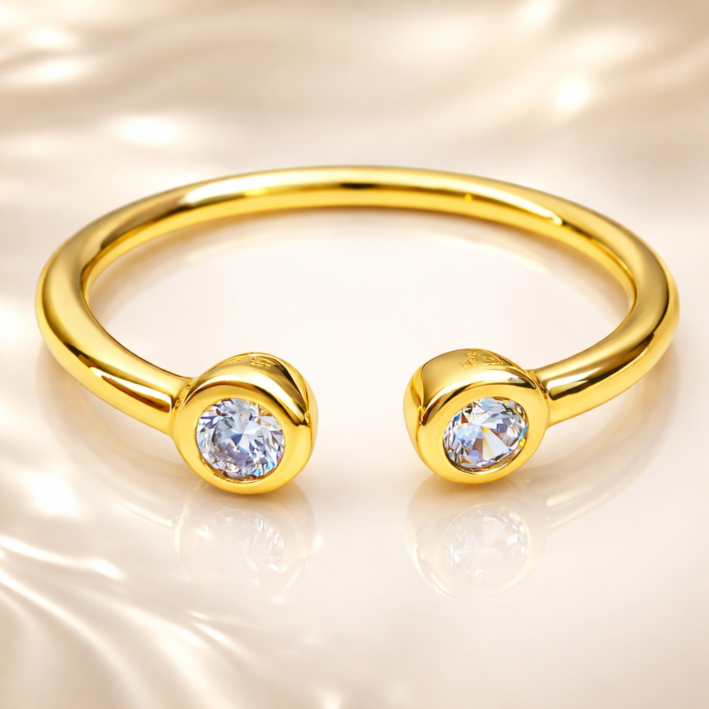 Bague ouverte double zirconium – Plaqué or