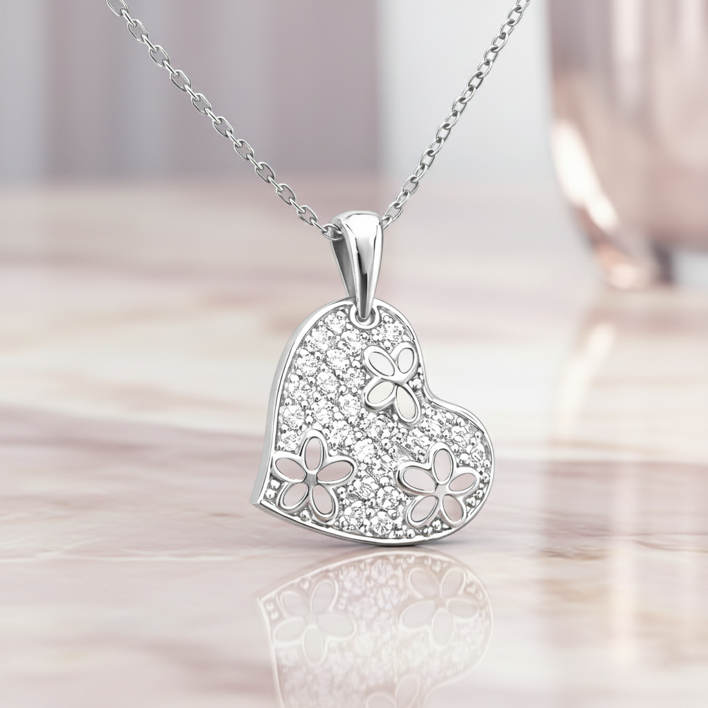 Collier Cœur en Argent 925 Rhodié & Zirconium