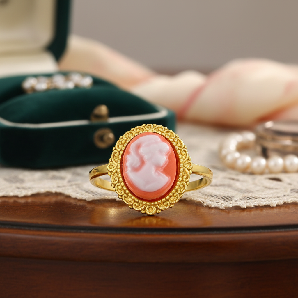 Bague Camée orange – Plaqué Or 18K