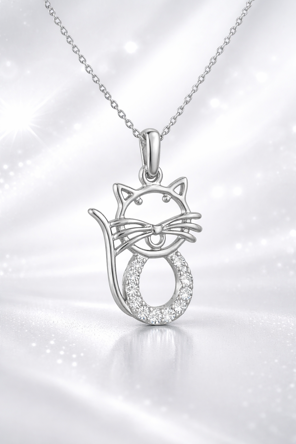 Collier Chat Élégance – Argent 925 Rhodié & Zirconiums