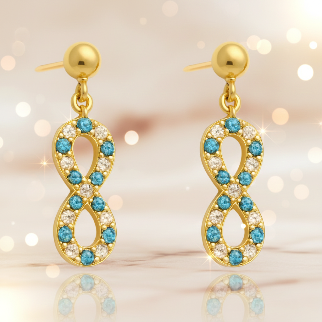 Boucles d’oreilles Infinity – Plaqué Or & Zirconium Bleu et Blanc