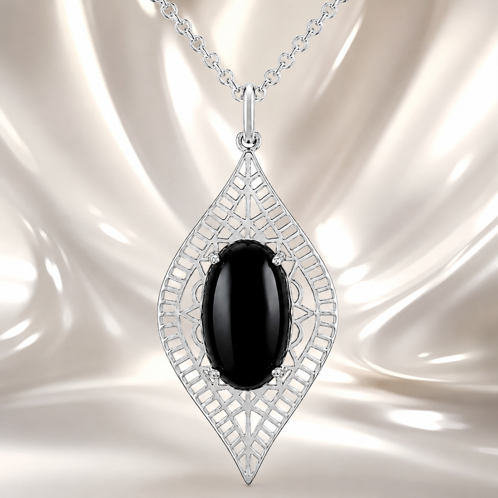 Collier Onyx Noir & Argent 925 Rhodié