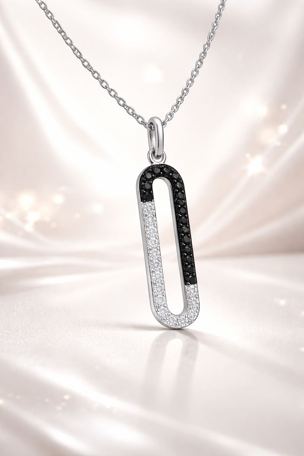 Collier Argent 925 Rhodié & Zirconium Noir et Blanc – Élégance Contemporaine