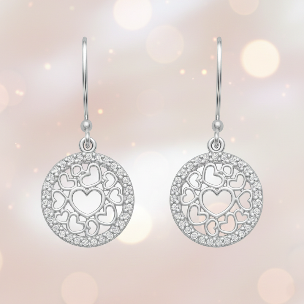 Boucles d’oreilles Cœur ajouré & zirconium en argent 925 rhodié